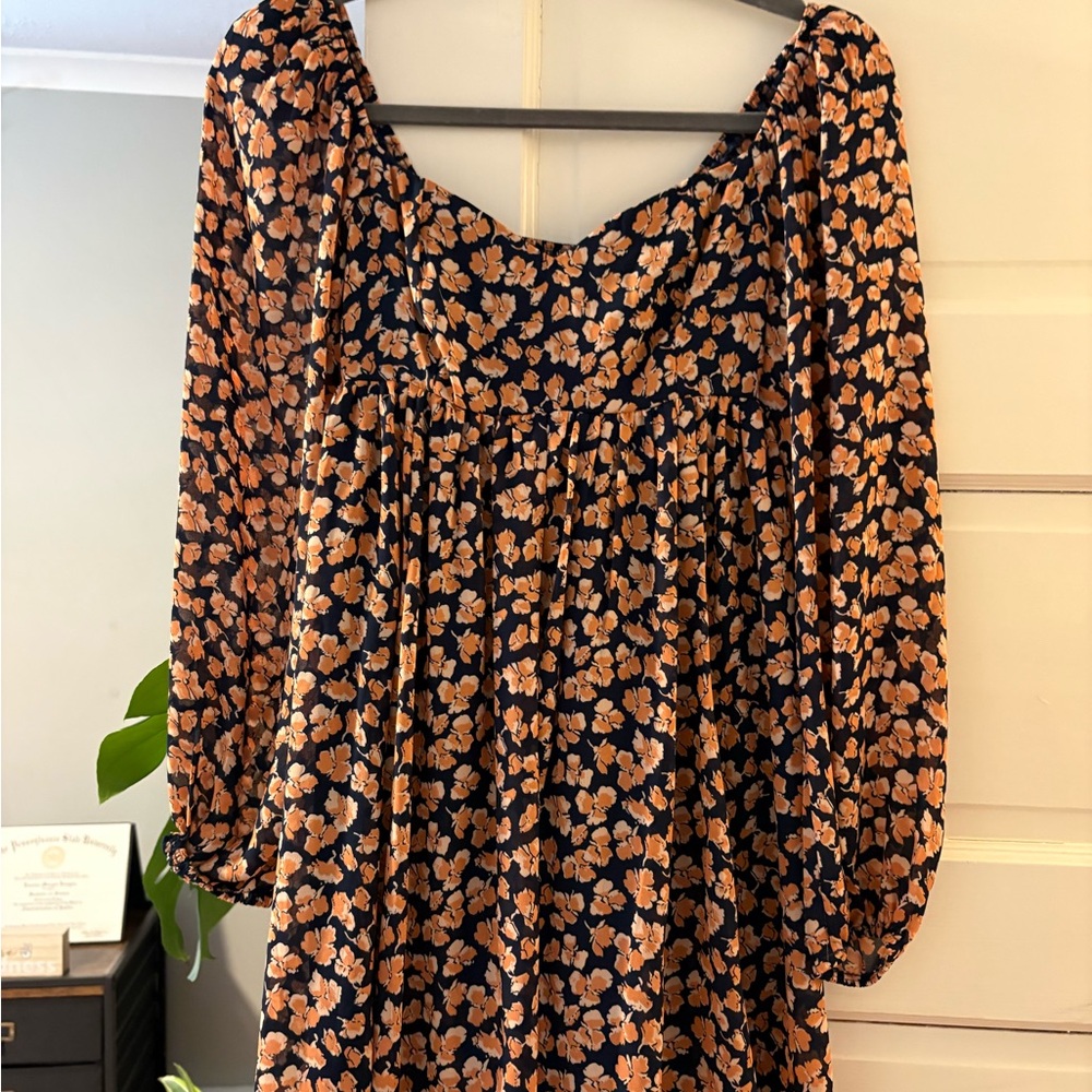 Abercrombie & Fitch Floral Mini Dress - Black and Orange